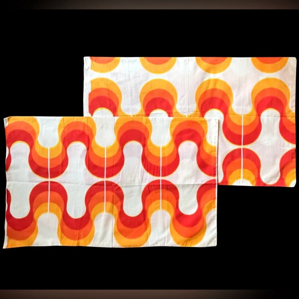 Mid Century Mod Fabric Custom Pillow Cases Op-Art Pattern Colorful Waves